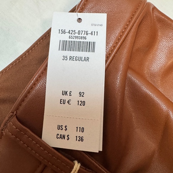 Abercrombie Vegan Leather 90s Straight Pant in Brown size 35/20R Ultra high rise - Picture 3 of 4